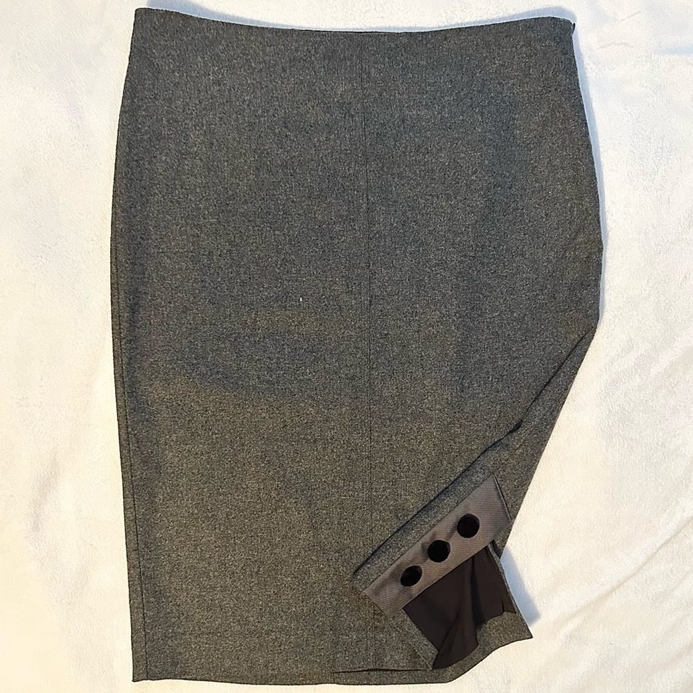 Body By Victoria Wool Blnd Pencil Skirt Side Button Slit Lined Gray 10 silk trim